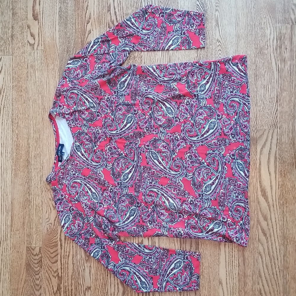 (1X) Jones New York Signature Soft Cotton Blend Long Sleeve T-Shirt Paisley